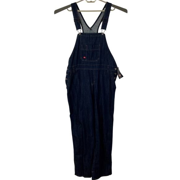 Dickies Bib Overalls NEW Dark Wash Denim Relaxed Fit 100% cotton Large utility - Picture 1 of 11